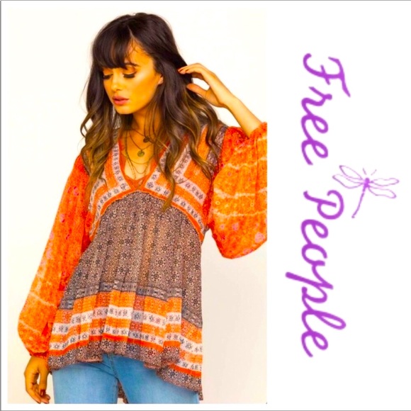 ❤️ FREE PEOPLE ❤️ COLLECTION LIMITED EDITION PRETTY CUTE BABYDOLL BOHO BLOUSE .